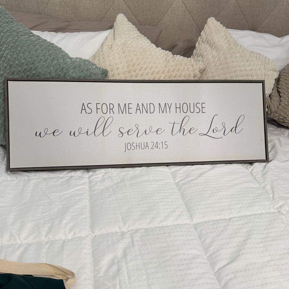 Inspirational Wall Canvas with Grey Frame “As for me and my house… Joshua 24:15”